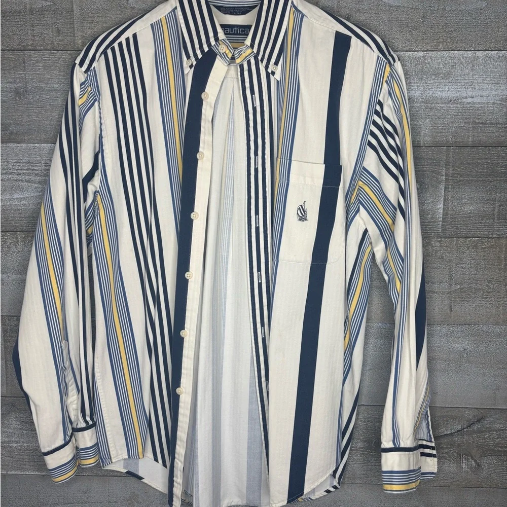 Nautica Men's Striped Blue and Yellow Shirt